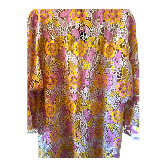 LaVie Style House Pink Yellow Floral Embroidered Lace Mini Caftan/Dress, o/s - Picture 10 of 12